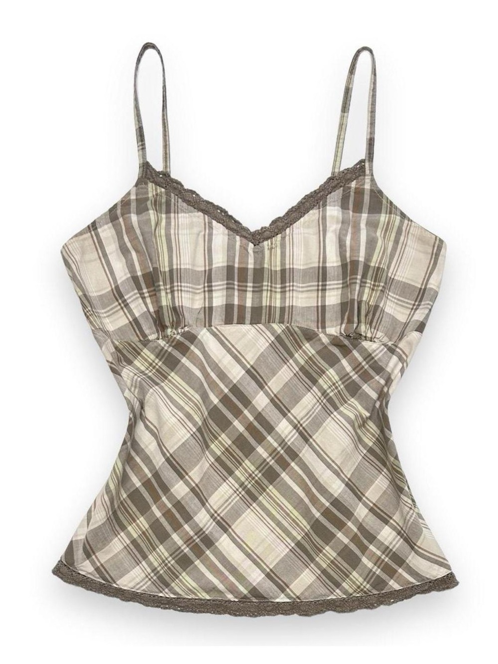 Y2K 2000s Cottagecore Babydoll Plaid Lace Trim Tank Top by B.U.M. Equipment